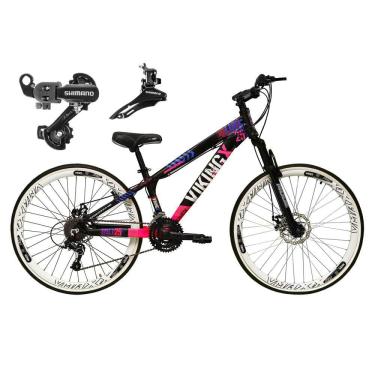 Imagem de Bicicleta Aro 26 Vikingx Tuff 21v Alumínio Câmbio Shimano Freio a Disco Aros Vmaxx Branco - Preto\Rosa X25