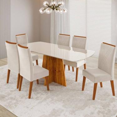 Imagem de Mesa de Jantar 6 Lugares Fill com Vidro  Marrom/Off White/Pastel - Viero Móveis