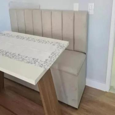 Imagem de Conjunto Canto Alemão Com Baú e Encosto Ripado em Suede 120x45cm - Gen