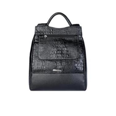 Imagem de Mochila pequena antifurto couro croco metais grafite Susan-Feminino