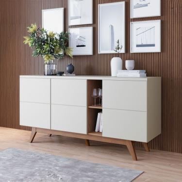 Imagem de Buffet Aparador Noronha Contemporâneo 3 Portas em MDP 160CM Off White Freijó