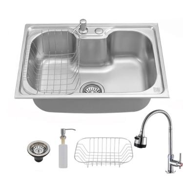 Imagem de Cuba de Sobrepor Nawa Retangular de Cozinha Gourmet Aço Inox com Torneira Misturador e...