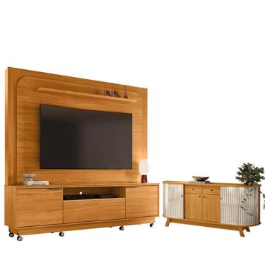 Imagem de Estante Home Theater Nilo Com Rodízios Cinamomo Com Aparador Para Sala Buffet Mônaco Ci...