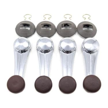 Imagem de Kit 4 Manivelas do Vidro em Metal Cromadas com Botão Marrom e Molduras