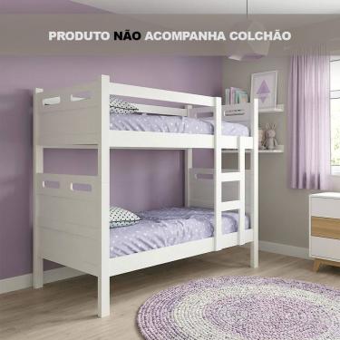Imagem de Cama Beliche Jaspe Escada Integrada com Guarda Corpo para Criança e Adolescente - Branca