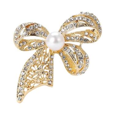 Imagem de Broche De Laço Com Pérolas E Strass Para Mulheres, Acessório De Joias 