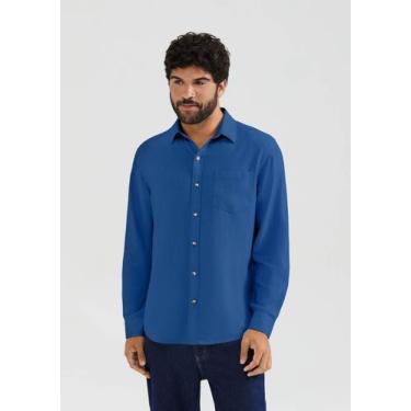 Imagem de Camisa Básica Masculina Manga Longa Slim Em Linho - Hering, XG, Azul m