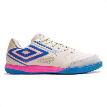 Imagem de Chuteira Futsal Umbro Pro 5 Bump Club Masculina, 39, Bege, Azul