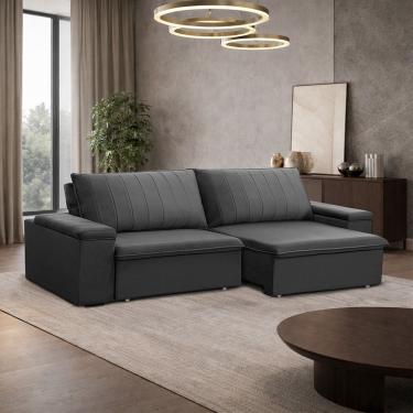 Imagem de Sofá 3 Lugares Retrátil Reclinável Para Sala 245cm Malfati F04 Veludo Grafite - Lyam Decor