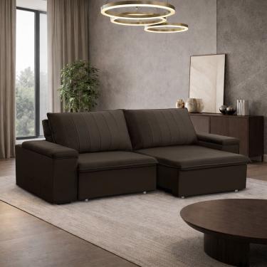 Imagem de Sofá 3 Lugares Retrátil Reclinável Para Sala 225cm Malfati F04 Veludo Marrom Escuro - L...