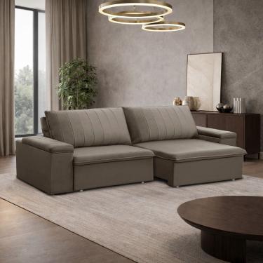 Imagem de Sofá 3 Lugares Retrátil Reclinável Para Sala 245cm Malfati F04 Veludo Marrom Claro - Ly...