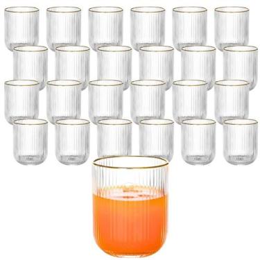 Imagem de Kit 24 Copos Baixo De Vidro Versalhes Grafiatto Borda Dourada Canelado