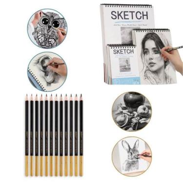 Imagem de Kit Profissional de Desenho com 12 Lápis Grafite Graduados F8B e Sketc