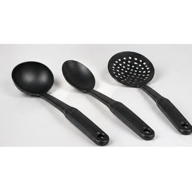 Imagem de Kit Utensilios de Cozinha Nylon Antiaderente 3 Peças Colher Concha Escumadeira