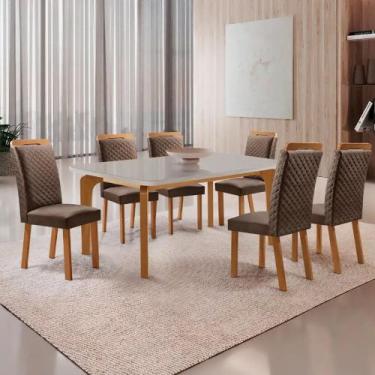 Imagem de Mesa de Jantar Liz 180cm Tampo MDF Vidro Canto Copo com 6 Cadeiras Lor
