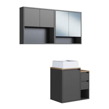 Imagem de Conjunto para Banheiro 120cm com 3 Peças Gabinete Suspenso Bahamas Gra