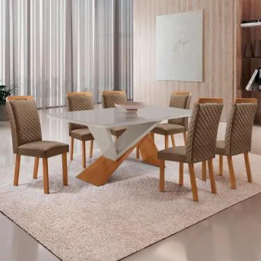 Imagem de Mesa de Jantar Yasmin 180cm Tampo MDF Vidro Canto Copo com 6 Cadeiras 