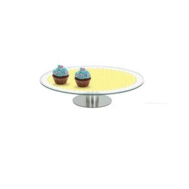 Imagem de Prato de Bolo e Doces em Vidro com Pedestal em Aço Inox 30cm - WINCY C