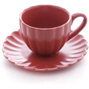 Imagem de Conjunto 2 Xicaras com Pires de Chá 160ml em Porcelana Pétala Vermelho