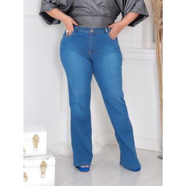 Imagem de Calça Flare Jeans Feminina Plus Size Clara cintura alta boca larga lyc
