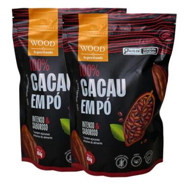 Imagem de Kit 2 Cacau Em Pó Alcalino Natural 100% Cacau 454g - Wood Superfoods