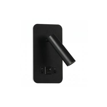 Imagem de Arandela LED Retangular Dalo com USB e USB C 3000K Luz Amarela Preto Astraled para Uso Interno