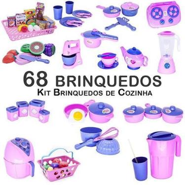 Imagem de Kit Infantil Panela Air Fryer Prato Mercado Fruta Fogão 68pç - Altimar