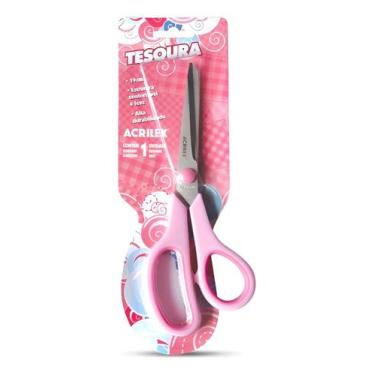 Imagem de Tesoura Multiuso Acrilex Anatômica Rosa 19cm para Escritório e Artesan