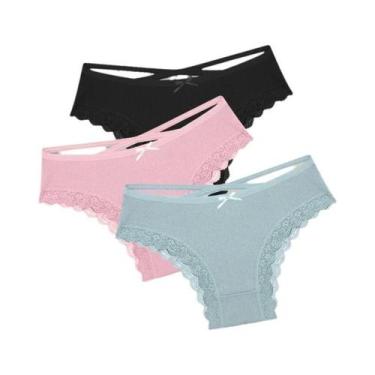 Imagem de Conjunto De Calcinhas De Algodão Com Renda De Cintura Baixa Para Mulhe