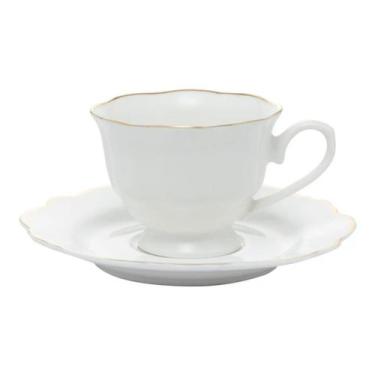 Imagem de Conjunto 6 Xícaras De Café Com Pires Branco Com Fio De Ouro 80Ml Maldi