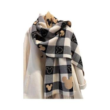 Imagem de Cachecol Feminino Quente Dupla Face Com Estampa Disney Mickey Mouse, X