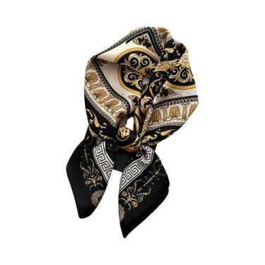 Imagem de Lenço Vintage De Cetim Fino Com Estampa Floral Para Mulheres, Versátil