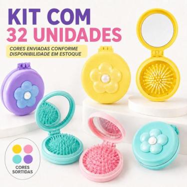 Imagem de Kit Escova De Cabelo Dobrável Com Espelho Para Lembrancinhas Brindes P