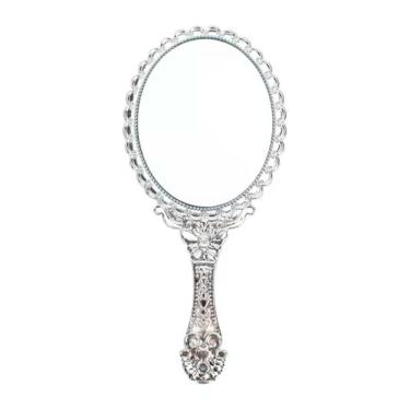 Imagem de Espelho de Mão Oxum Orixá Portátil 25CM Moldura Plástica Reforçada para Maquiagem Prata Vines Vintage
