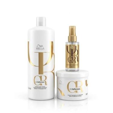 Imagem de  kit wella oil reflections shampoo 1000ml máscara 500ml óleo 100ml  br