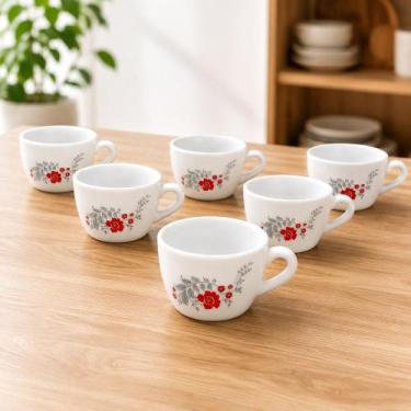 Imagem de Jogo 6 Xícaras Scarlet Bliss 130ml - Branca - FRATELLI