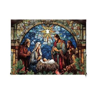 Imagem de Tapeçaria Religiosa Cena Da Natividade Noite Estrelada Decoração De Pa