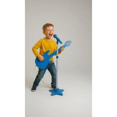 Imagem de Guitarra Infantil com Microfone e Luzes Azul - Congratulations Store