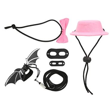 Imagem de Tnfeeon Chapéu de réptil, gravata borboleta e arnês ajustável para lagarto e coleira morcego, conjunto de roupas de dragão barba de couro macio para anfíbios e outros animais de estimação pequenos