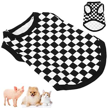 Imagem de Camiseta para animais de estimação sem mangas, colete sem mangas elegante de algodão fechado para porquinhos(Grade em preto e branco, S)
