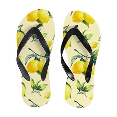 Imagem de Chinelo fino feminino padrão limão em amarelo sandália tanga praia chinelos confortáveis para viagem de verão para homens, Multicor, 8-9 Narrow Women/6.5-7 Narrow Men