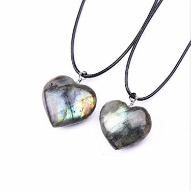 Imagem de Colar com pingente de labradorita natural, colar de cristal curativo, em forma de coração, Reiki, joia de pedra poderosa, colar amuleto, presentes para homens e mulheres SX065
