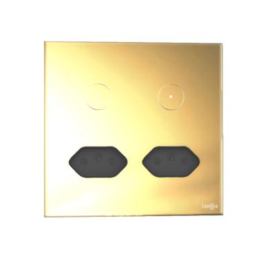 Imagem de Interruptor Touch Tok Glass 2 Botões Com 2 Tomaddas Dourado