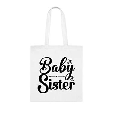 Imagem de Bolsa Tote Baby Sister (Irmã Tote bags, para irmã bebê, para irmã bebê, presente para irmã de irmã, irmão, bolsas reutilizáveis para irmã, Branco