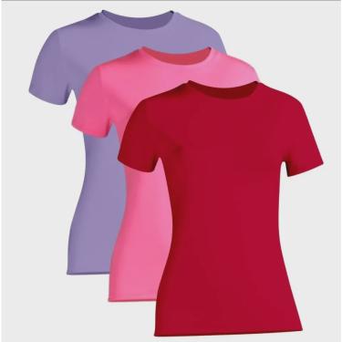Imagem de Kit 3 Camiseta Proteção Solar Feminina Manga Curta Uv50 + 1 Vermelha 1 Rosa 1 Lilás