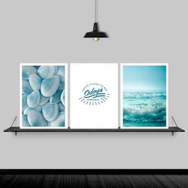 Imagem de Kit 3 Quadros Mar Odayá Iemanjá 24X18Cm Moldura Branca