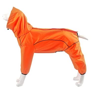 Imagem de Casaco de chuva para cães com capuz para animais de estimação impermeável jaqueta de chuva com zíper para cães poncho de chuva para animais de estimação capa de chuva com trela furo para cães pequenos, médios e grandes, laranja, 3GG (costas: 60)