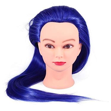Imagem de Cabeça de manequim de cabelo longo, cabeça de manequim com cabeça de boneca, manequim, treinamento de cabelo humano para extensões de cabelo, cabelo cabeça (azul safira)