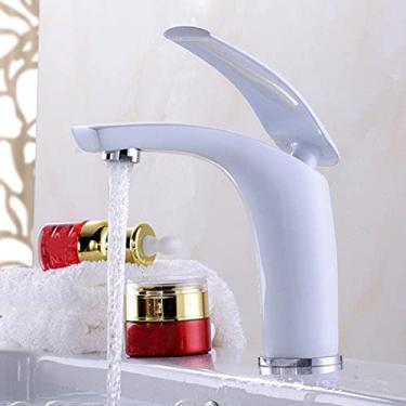 Imagem de Torneira da bacia do banheiro Branco e preto Cozimento em latão sólido Specail Pia Misturador Torneira Hot & Torneira de bacia de cachoeira fria, branco curto B, China