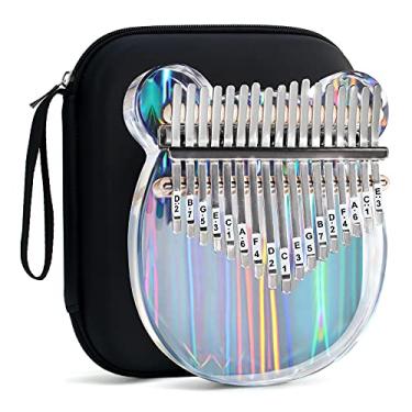 Imagem de Beveetio Piano de polegar Kalimba transparente com capa protetora EVA, cristal transparente Kalimba 17 chave, presentes de instrumento musical para crianças, piano de dedo em forma